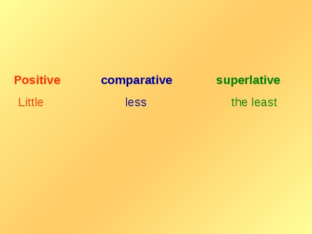 Less that least. Less least. Positive Comparative Superlative. Positive Comparative Superlative less. Позитив компаратив и суперлатив.