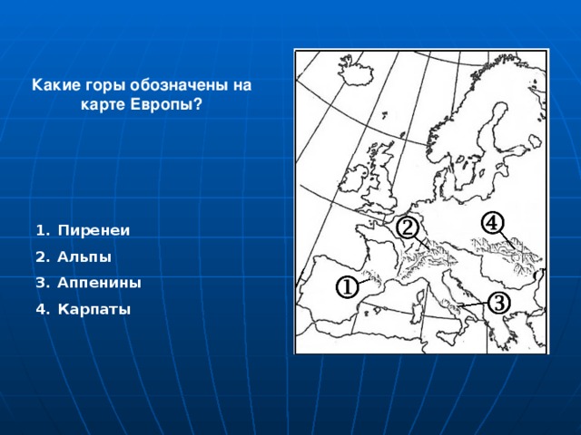 Какие горы обозначены на карте Европы?